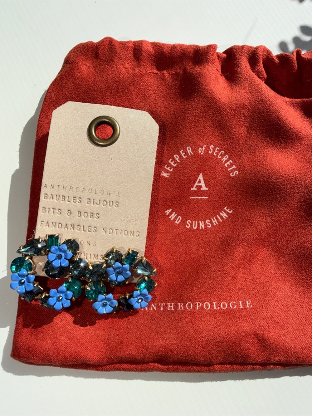 Brand NEW Anthropologie Blue & Teal Crystal Floral Cluster Earrings